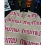 MIU MIU bump rose pink stripe letter jacquard mohair